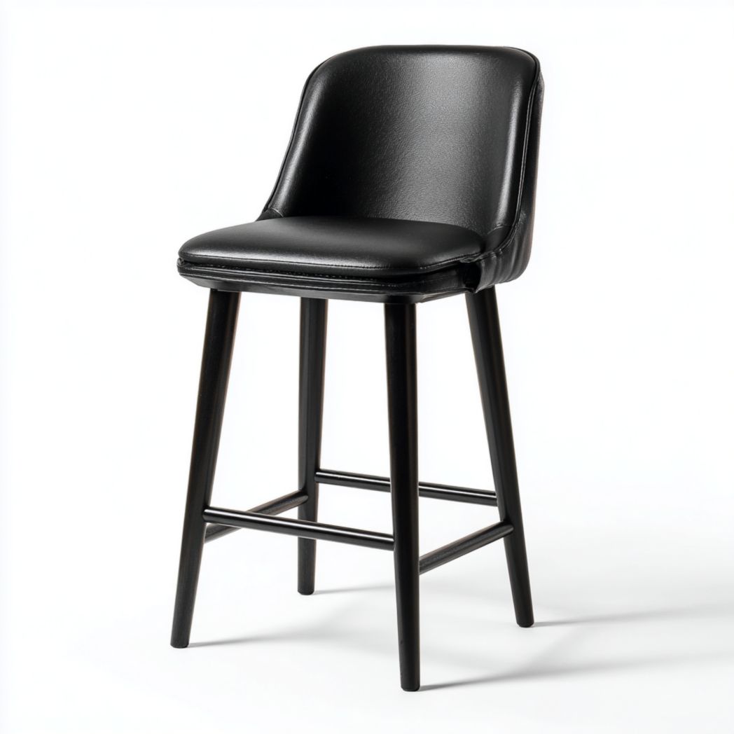 Tabouret de bar en cuir synthétique noir avec dossier