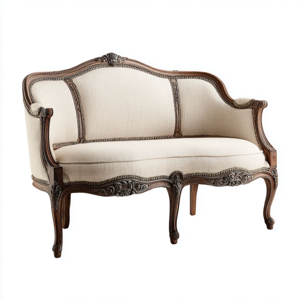 Banc double vintage français en bois sculpté