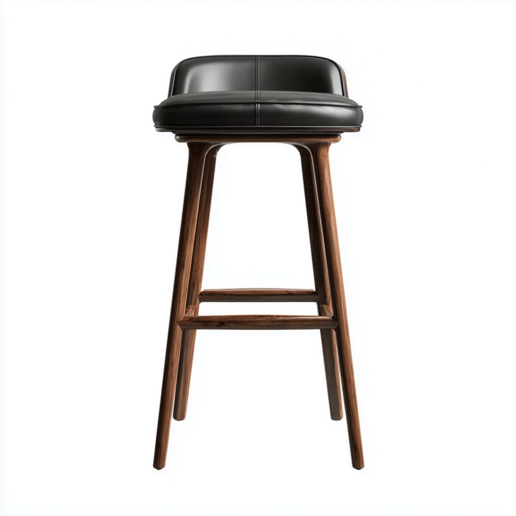 Tabouret de bar en bois avec assise rembourrée en cuir véritable