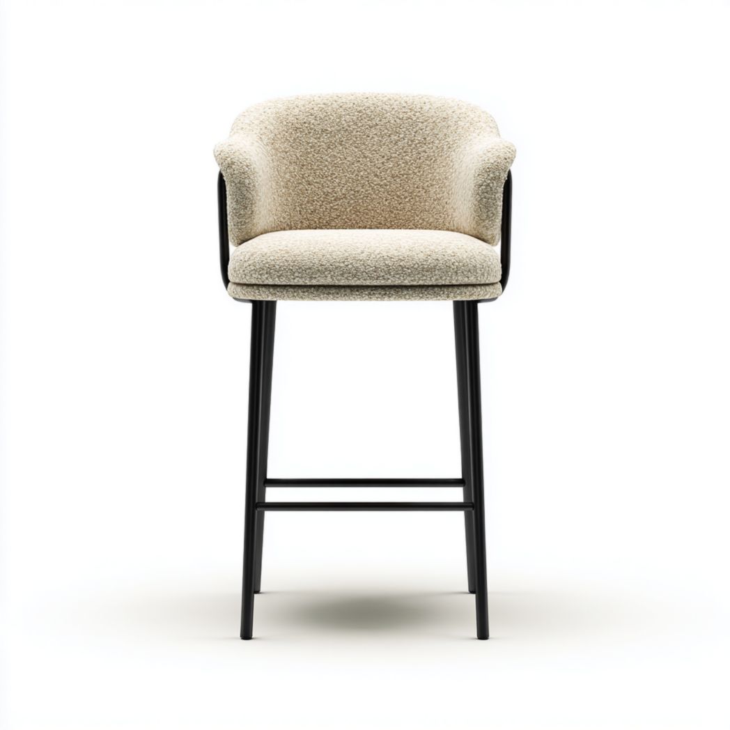 Tabouret de bar en tissu bouclette avec assise rembourrée et pieds métalliques