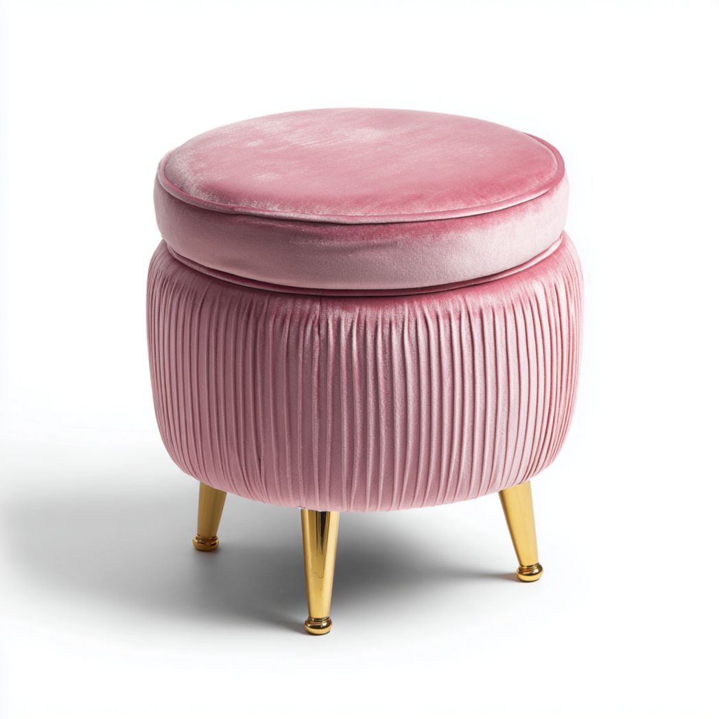 Tabouret rond en velours rose
