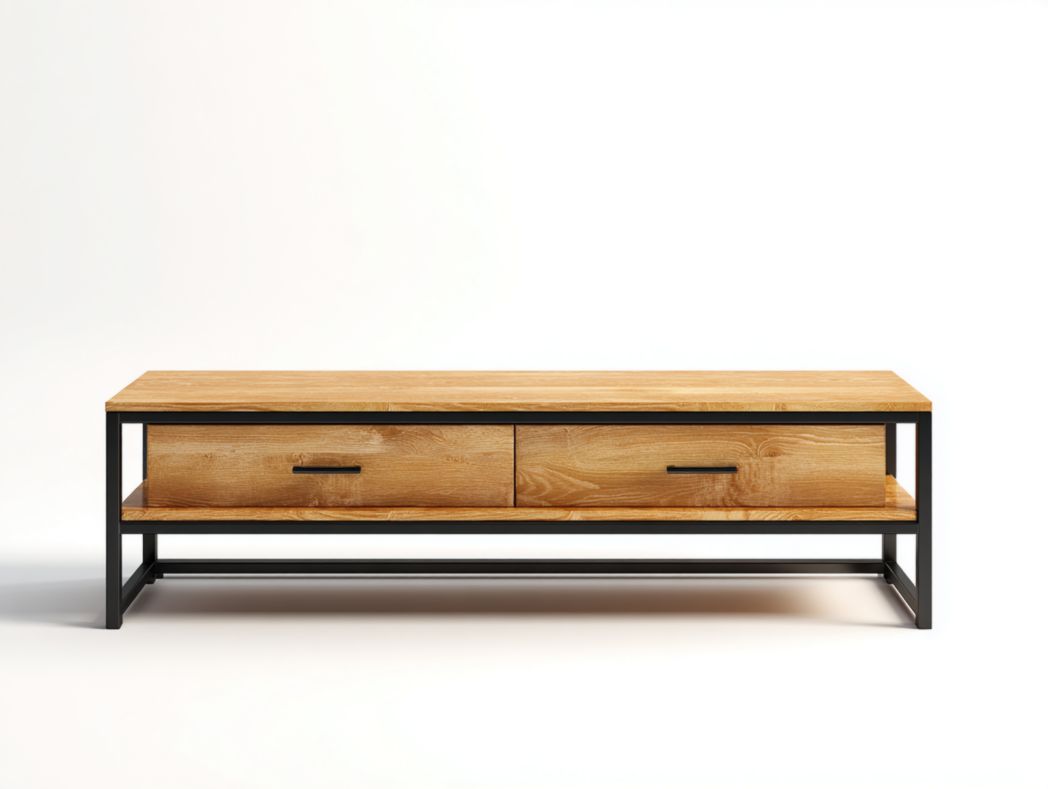 Meuble TV avec cadre en métal noir et tiroirs