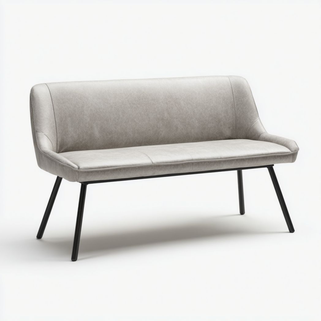 Banc rembourré en similicuir gris clair