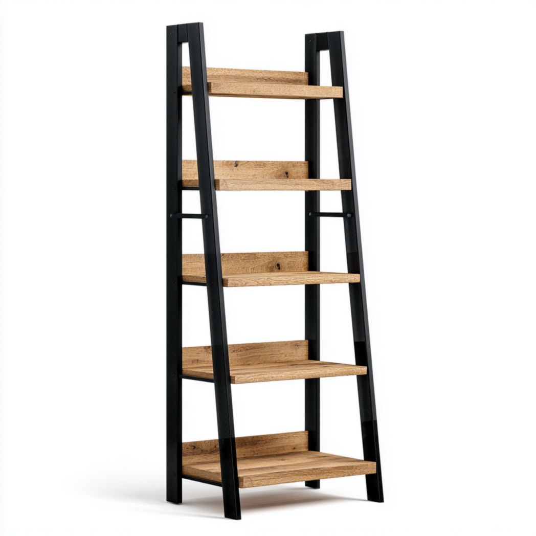 Étagère en bois et métal à cinq niveaux en forme d’échelle