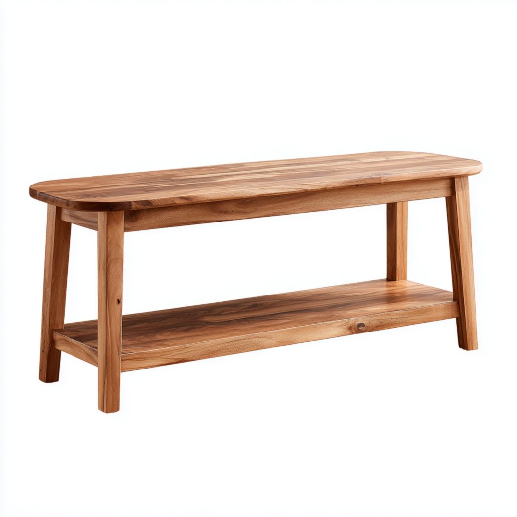 Banc de rangement en bois massif brun clair