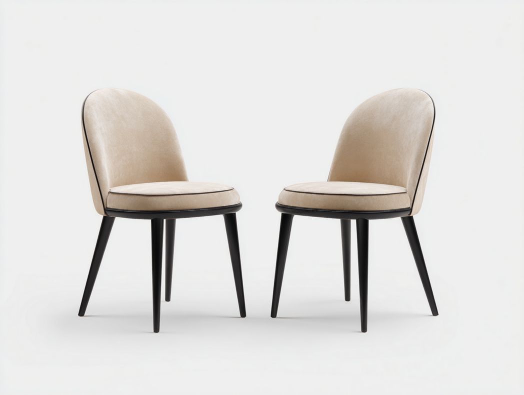 Lot de 2 chaises de salle à manger en velours beige avec pieds en bois noir