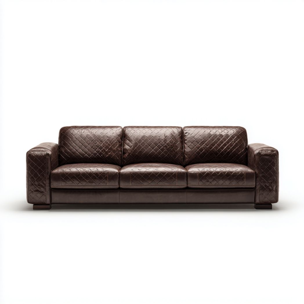 Canapé 3 places en cuir marron foncé avec accoudoirs carrés