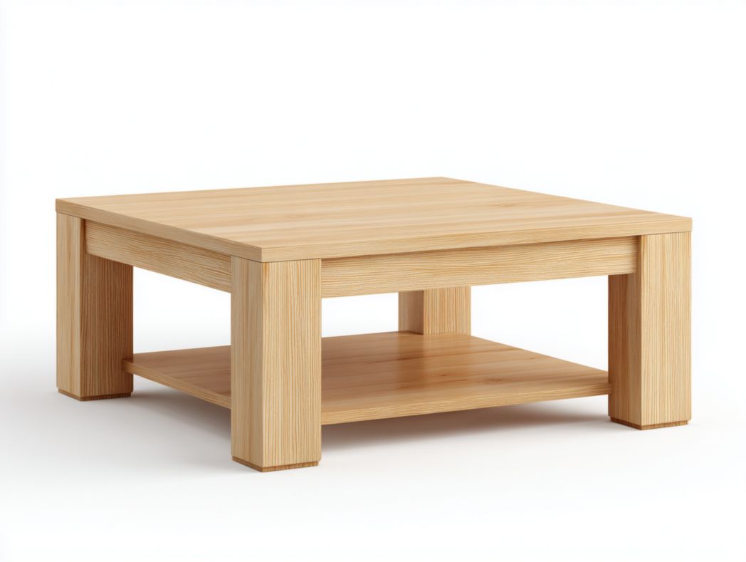 Table basse carrée en bois clair avec étagère de rangement