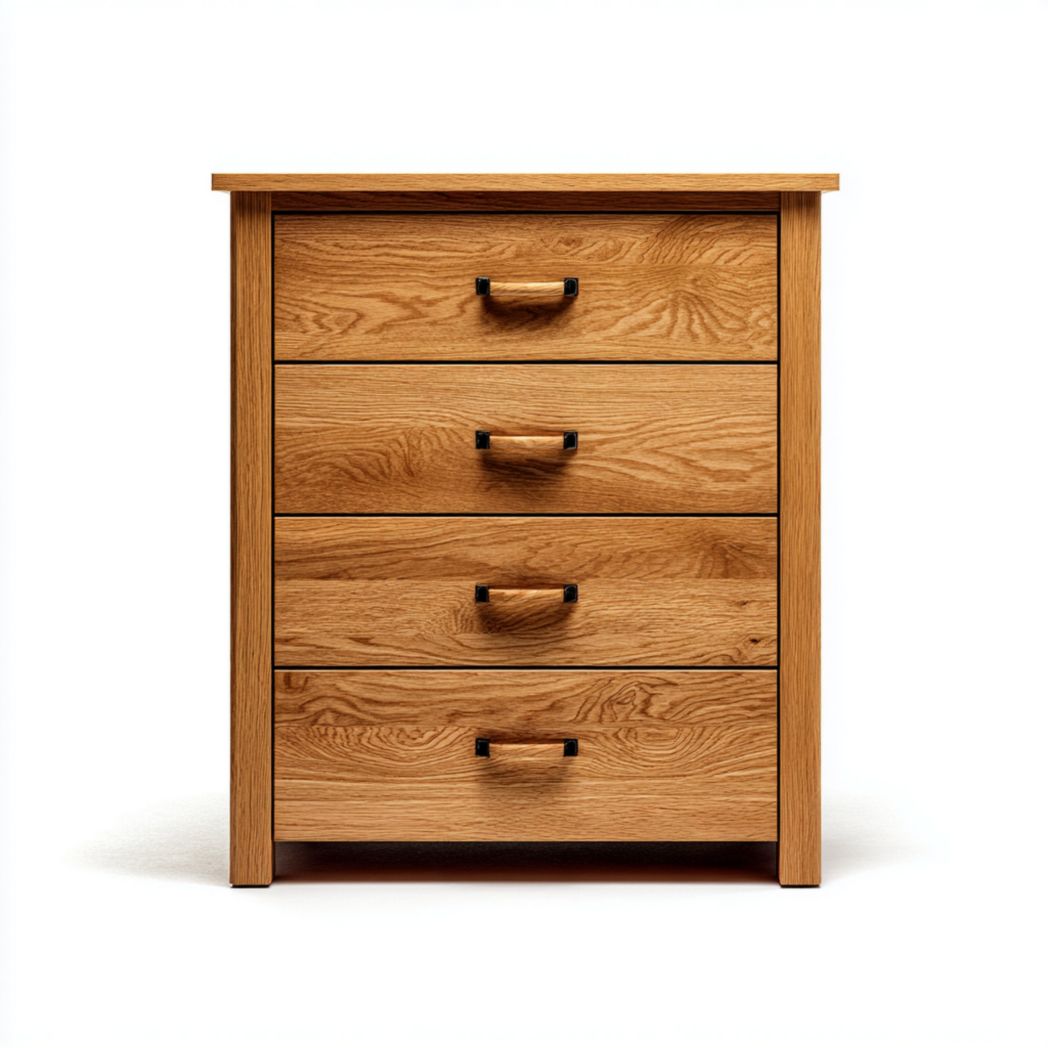 Commode en chêne avec quatre tiroirs et poignées
