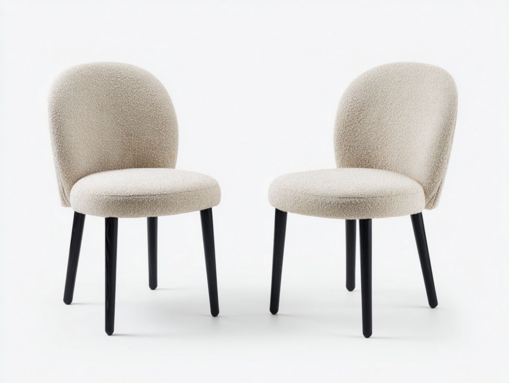 Lot de 2 chaises de salle à manger en tissu beige clair avec pieds en bois noir