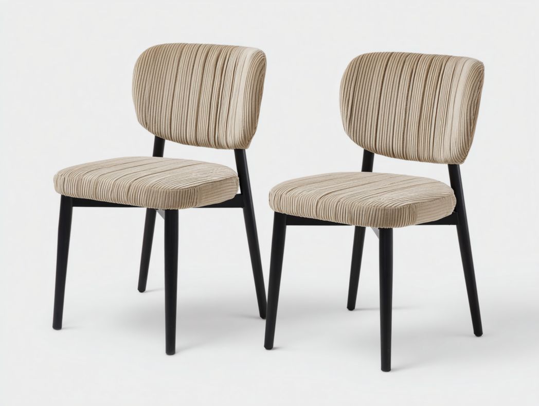 Lot de 2 chaises de salle à manger en velours côtelé beige avec pieds en métal noir