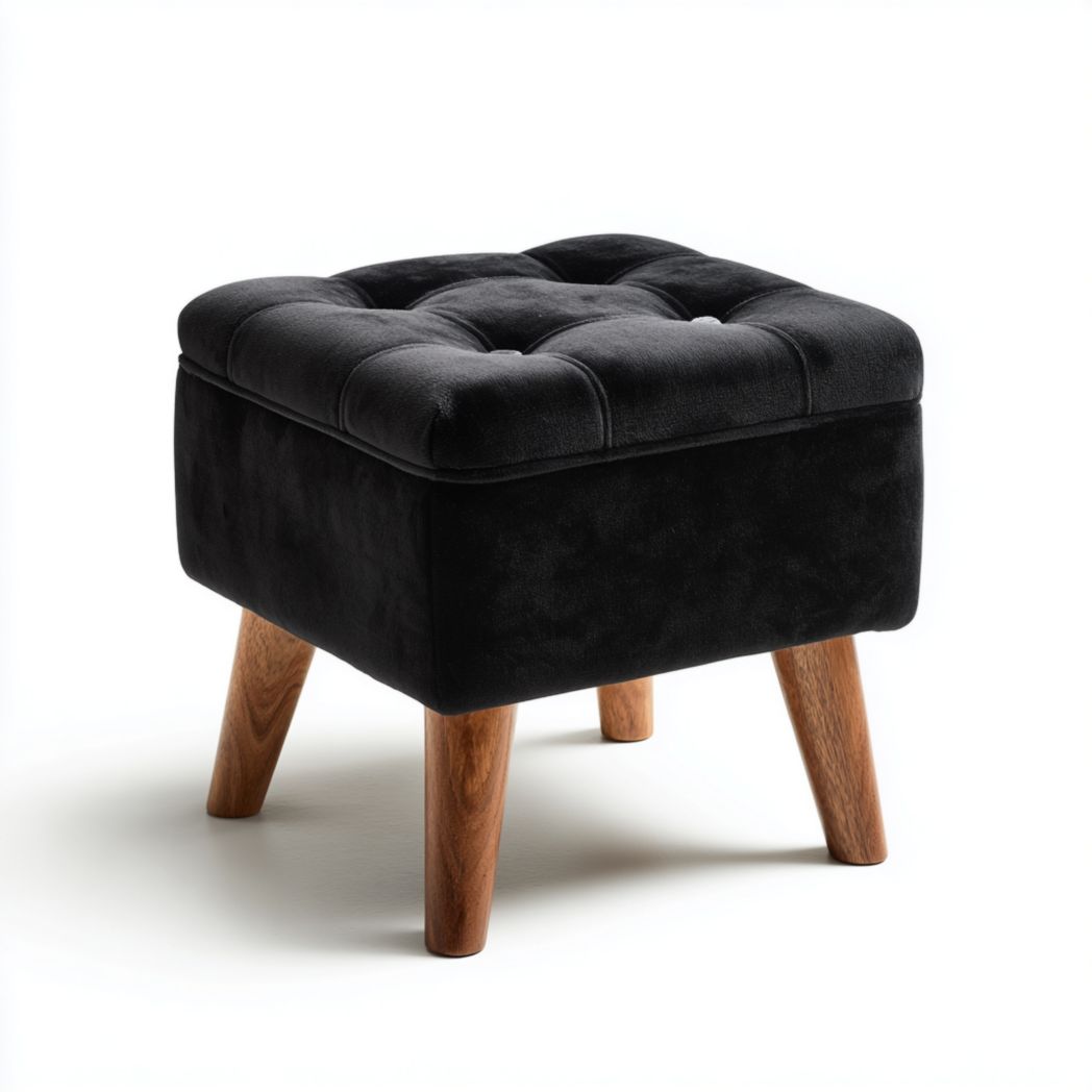 Tabouret carré en velours noir