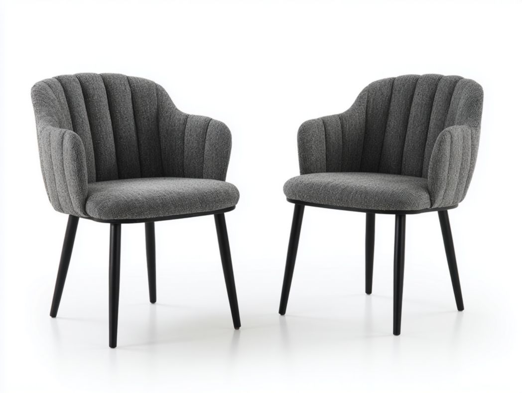 Lot de 2 chaises de salle à manger en tissu gris foncé avec dossier à rayures et pieds en bois noir