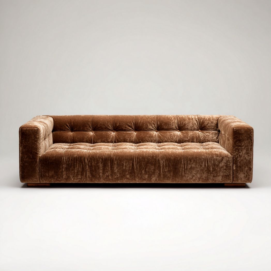 Canapé 3 places en velours marron avec base en bois
