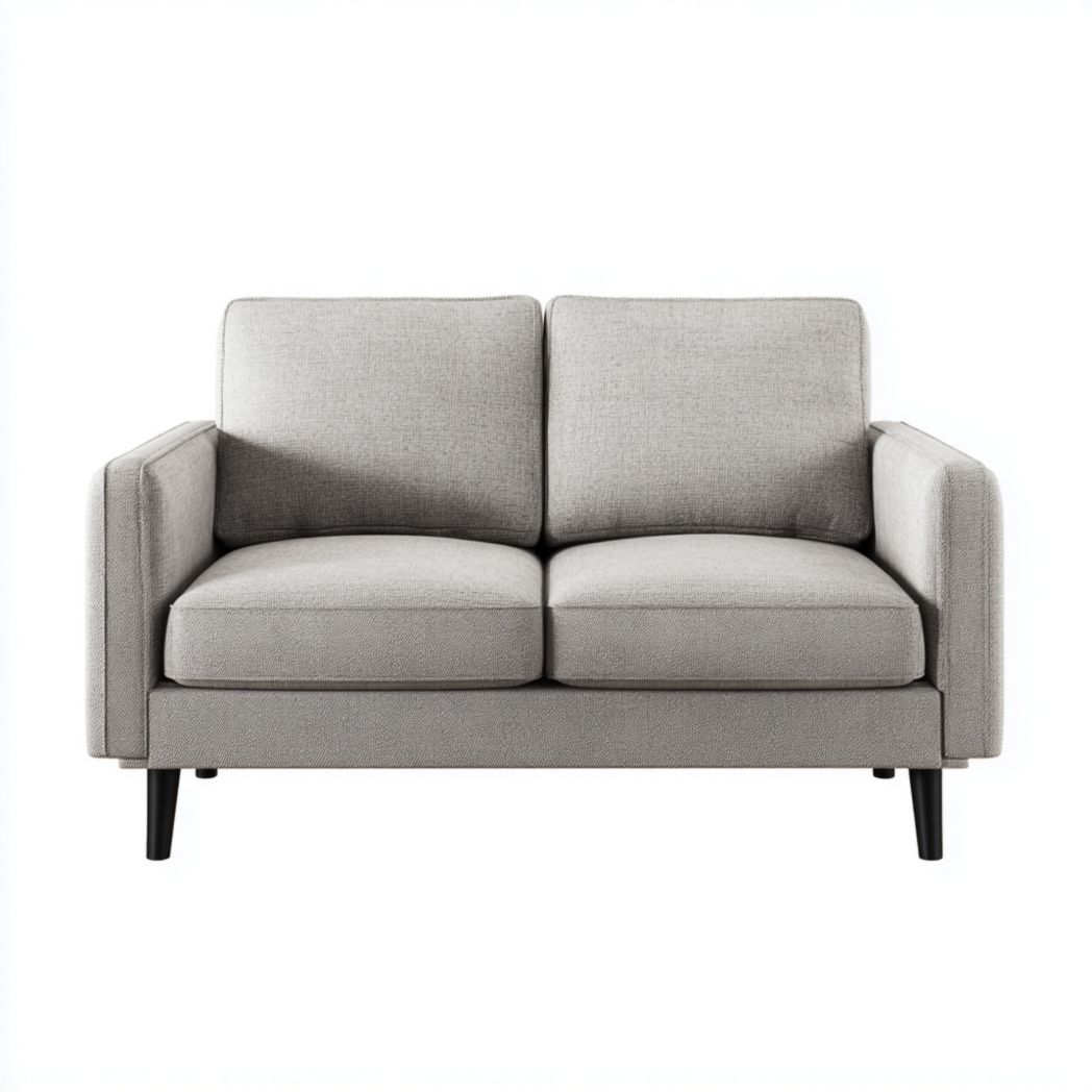 Canapé 2 places en tissu gris clair avec base noire