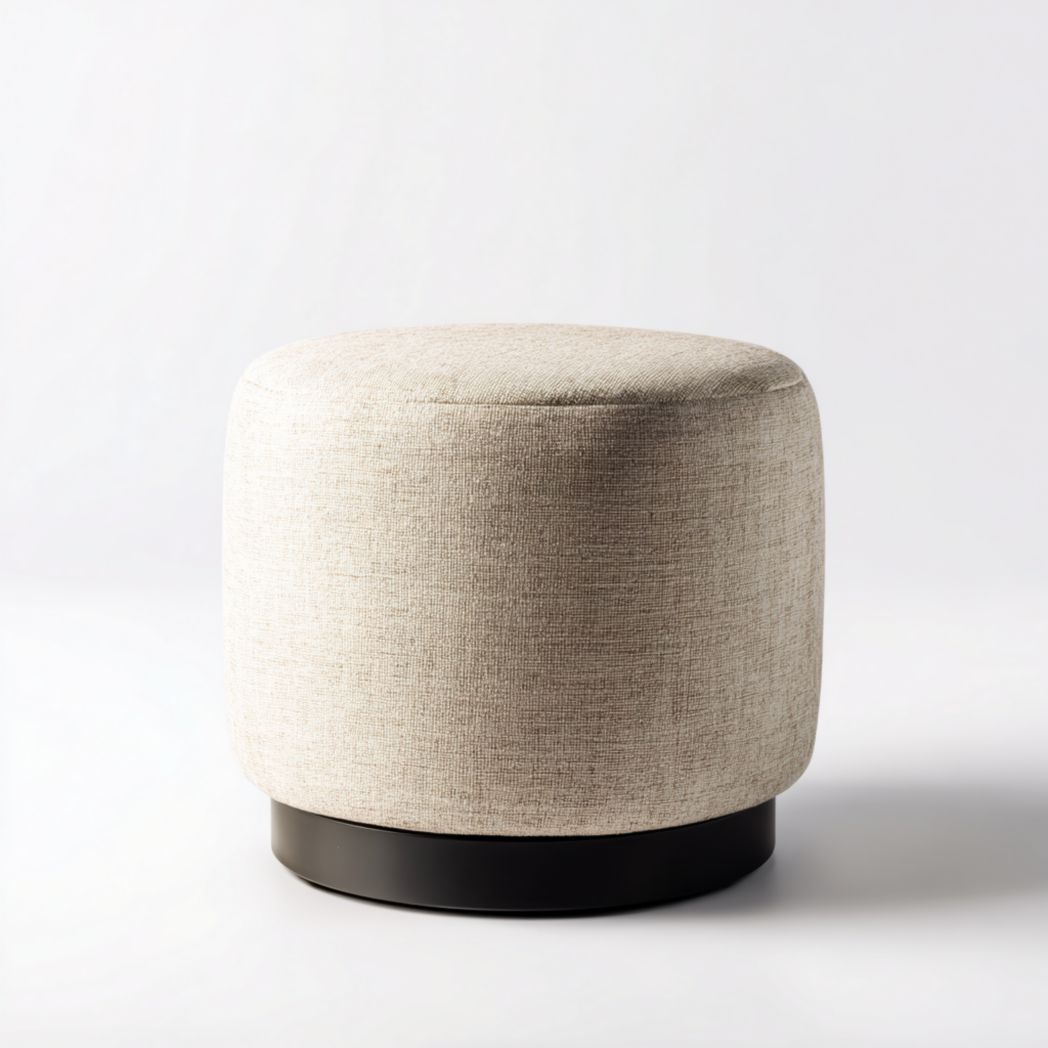 Tabouret rond en tissu beige