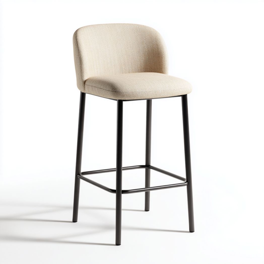 Tabouret de bar en tissu beige avec pieds en métal noir