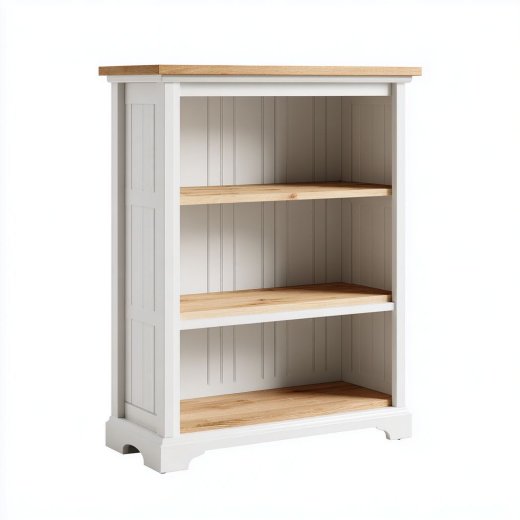 Bibliothèque blanche et bois brun clair à 3 étagères