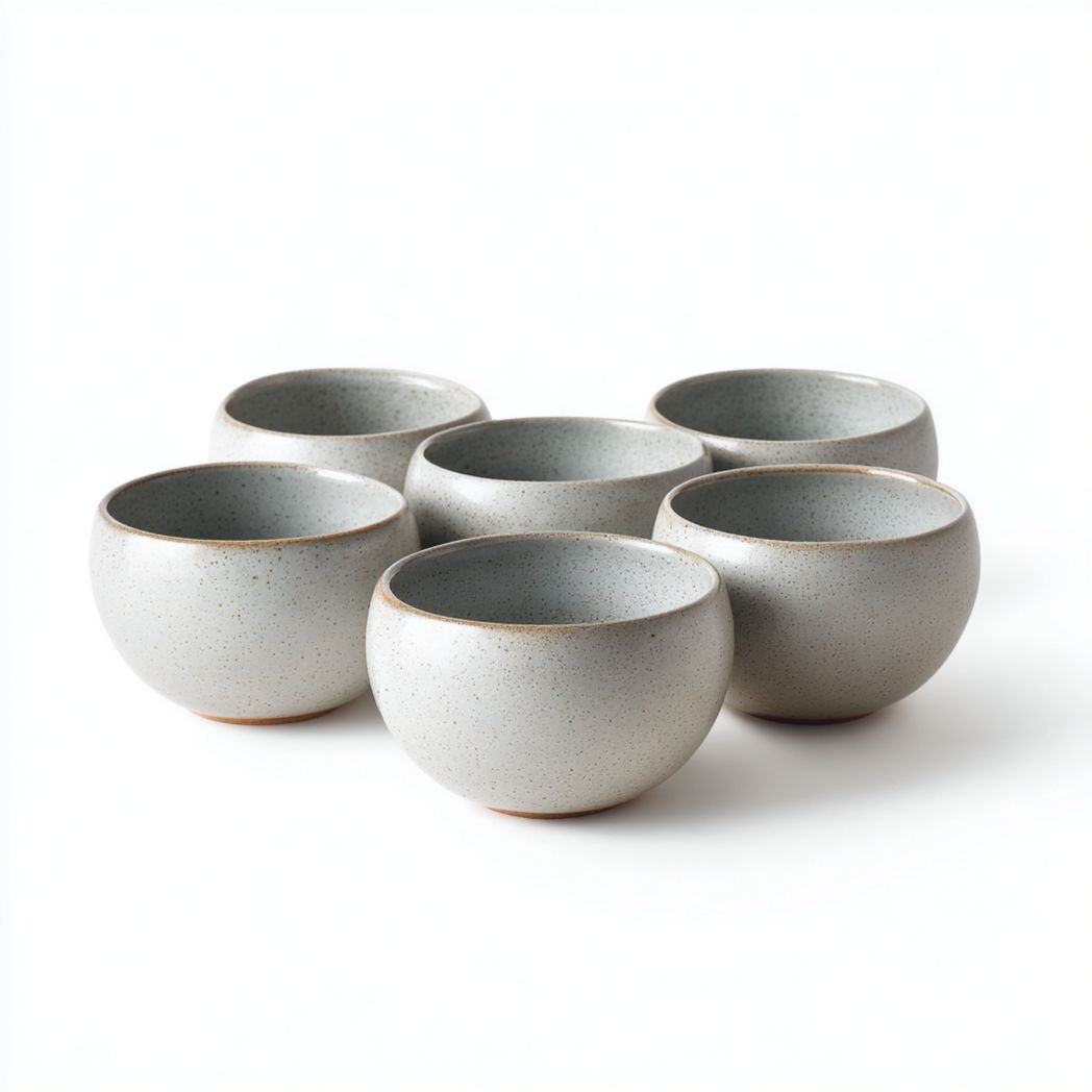 Lot de 6 Bols en Céramique Grise avec Bordure Marron