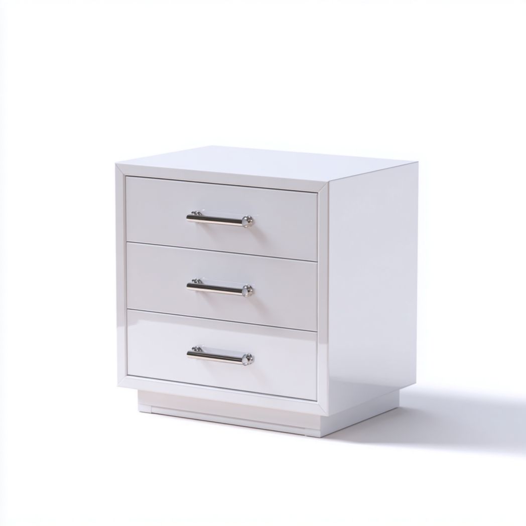 Table de chevet blanche à trois tiroirs