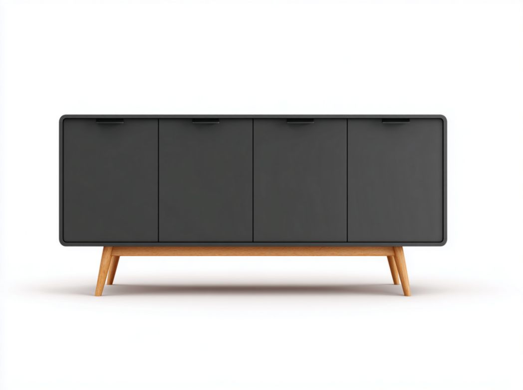 Meuble TV en bois noir avec base en bois brun clair