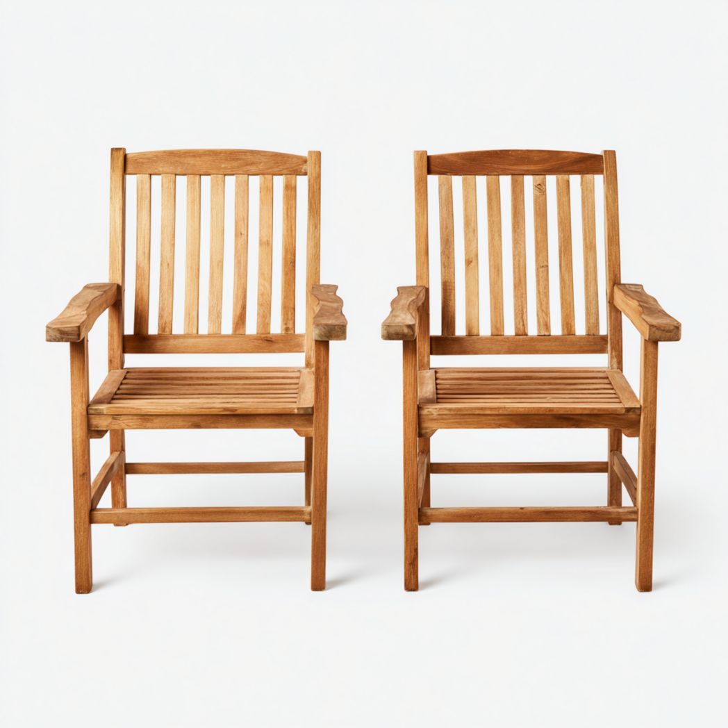 Lot de 2 chaises de jardin marron clair – Structure en teck