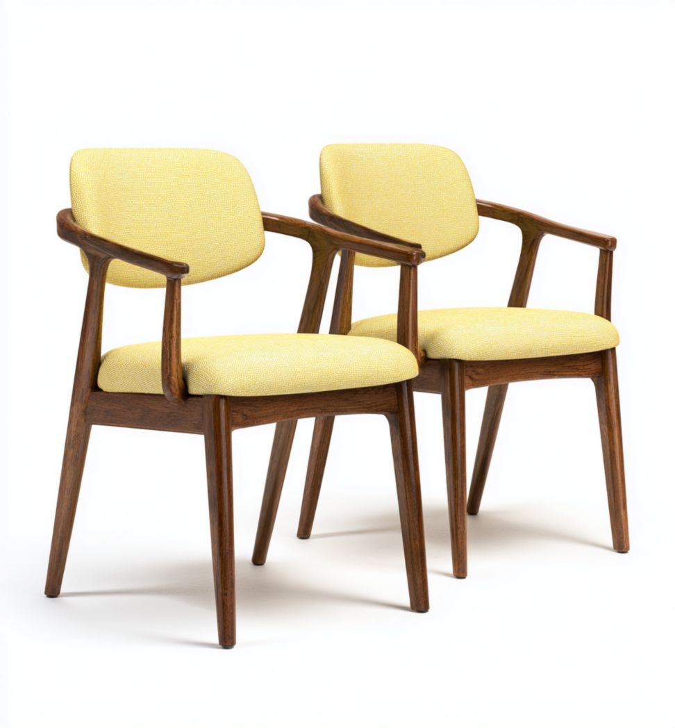Chaises de salle à manger en tissu jaune lot de deux