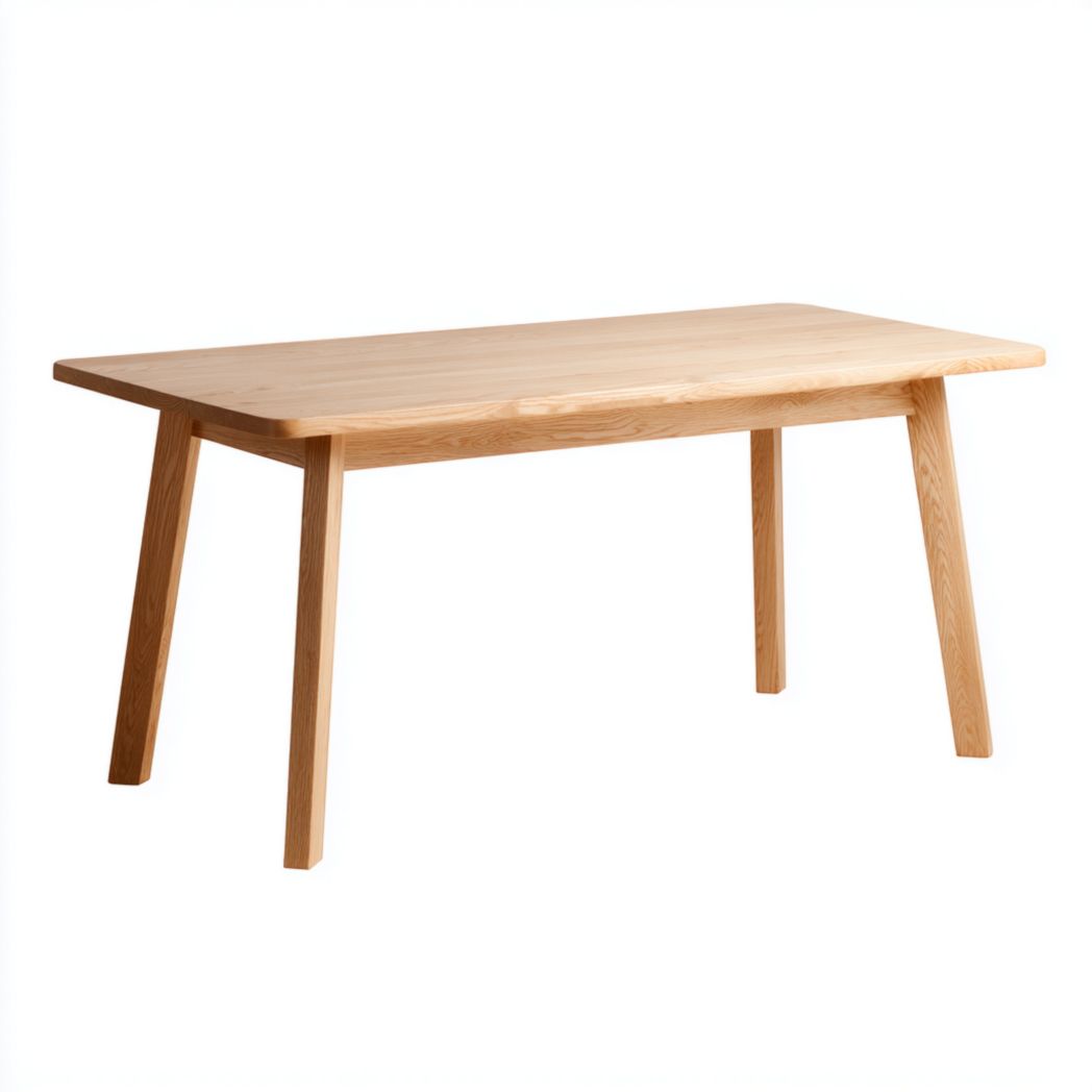 Table à manger rectangulaire en bois massif brun clair	pieds inclinés