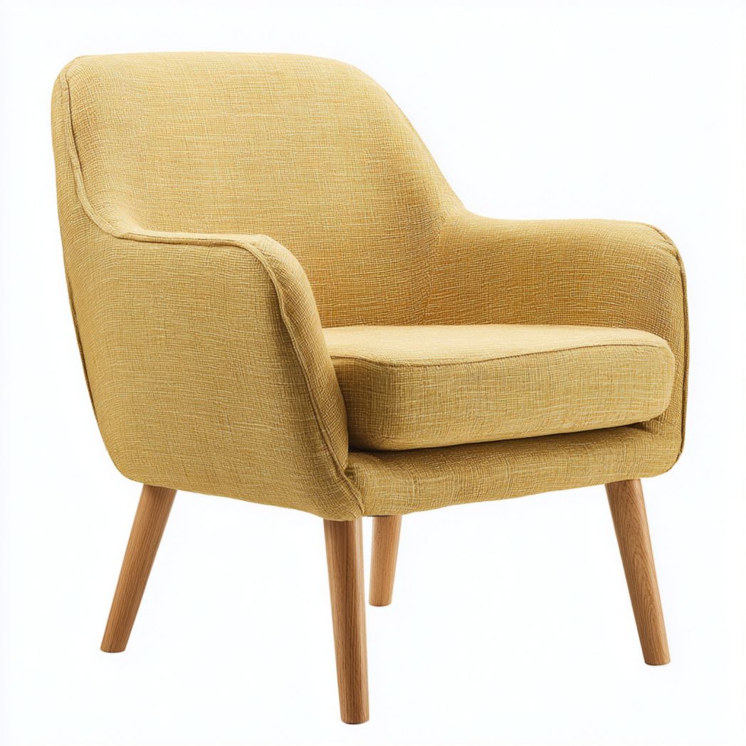 Fauteuil en tissu mélangé polyester jaune avec pieds en bois massif