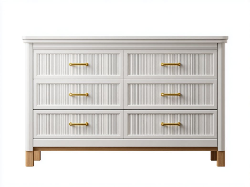 Commode à six tiroirs blanche et dorée