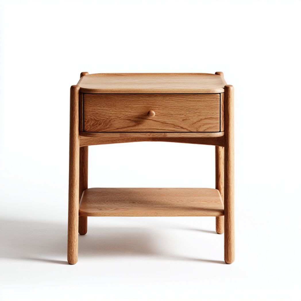 Table de chevet marron moyen en bois massif avec coins arrondis