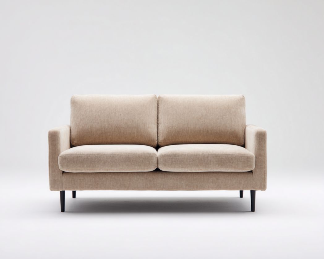 Canapé deux places en tissu beige rembourré