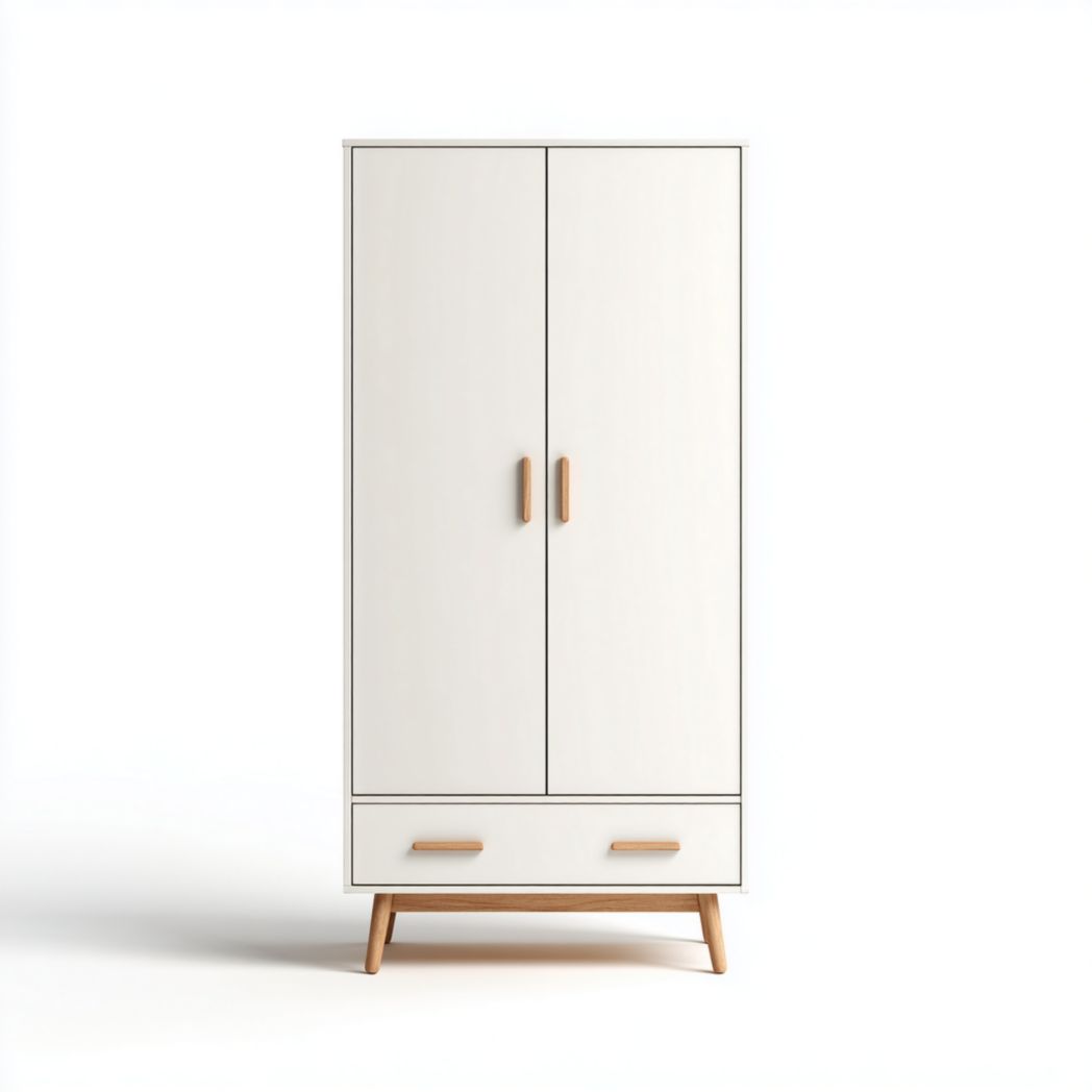 Armoire penderie blanche à deux portes avec tiroir