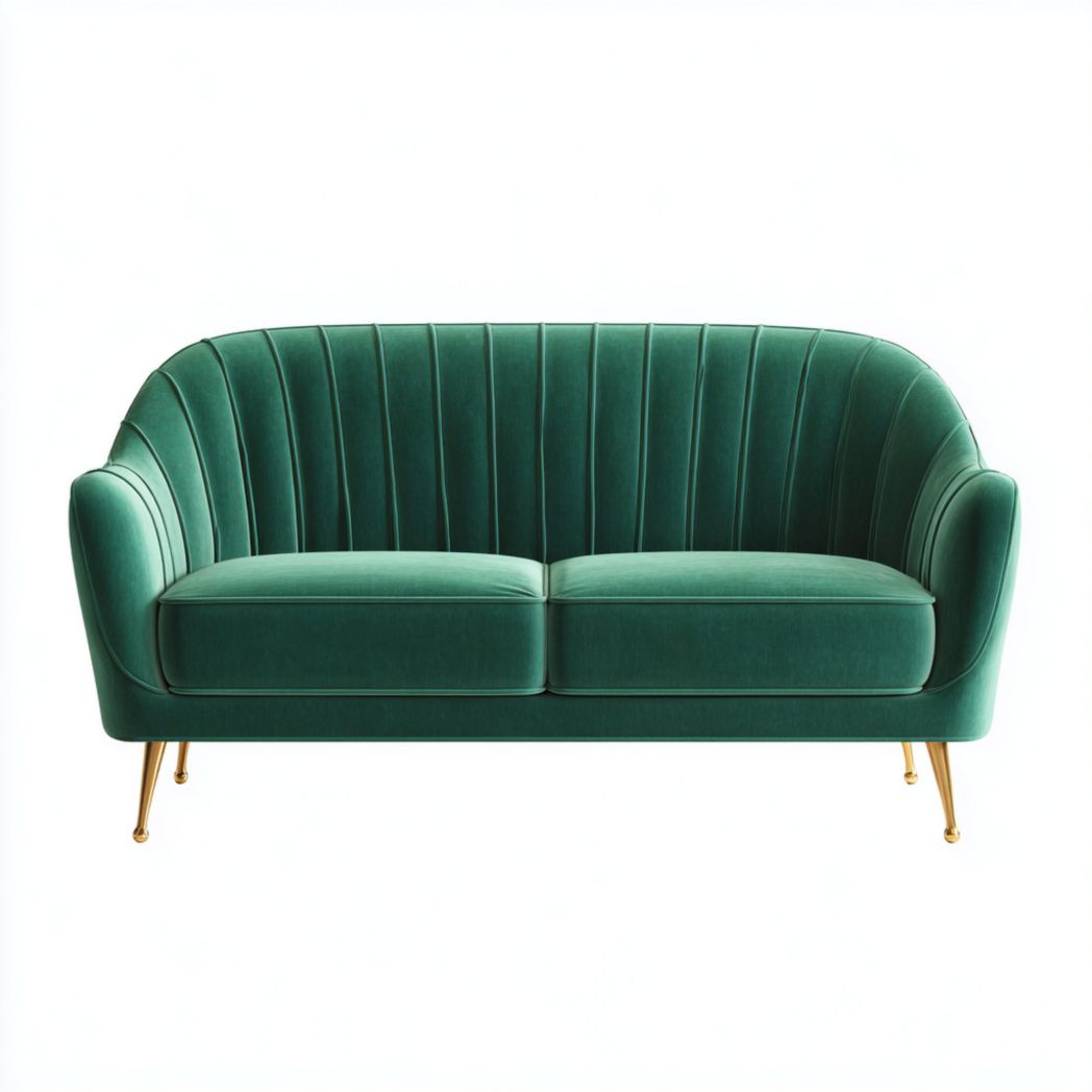 Canapé 2 places en velours vert foncé avec pieds en métal doré