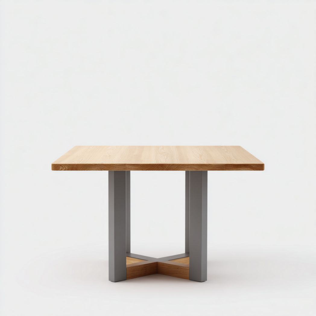 Table à manger carrée en bois massif avec base en métal