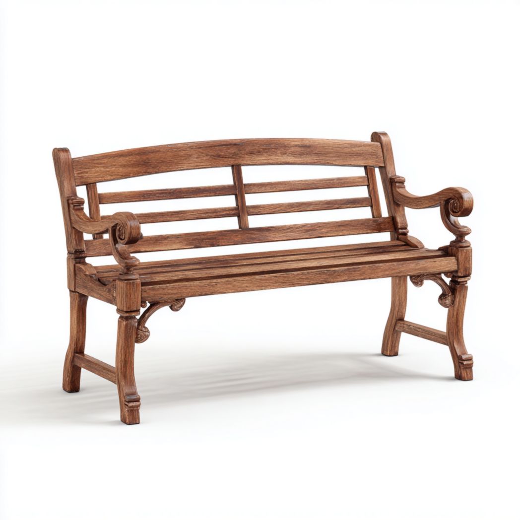 Banc de jardin en bois massif avec accoudoirs courbés