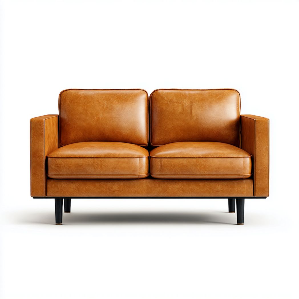 Canapé deux places en cuir brun caramel
