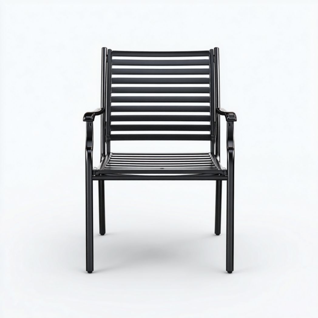 Fauteuil de jardin en métal noir dossier à lattes horizontales
