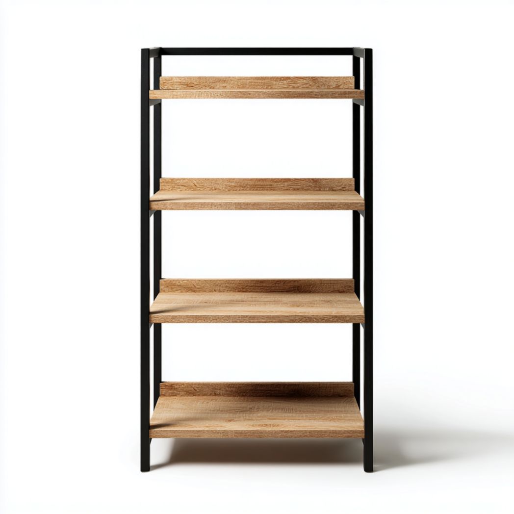 Bibliothèque ouverte à quatre étagères noir et brun clair