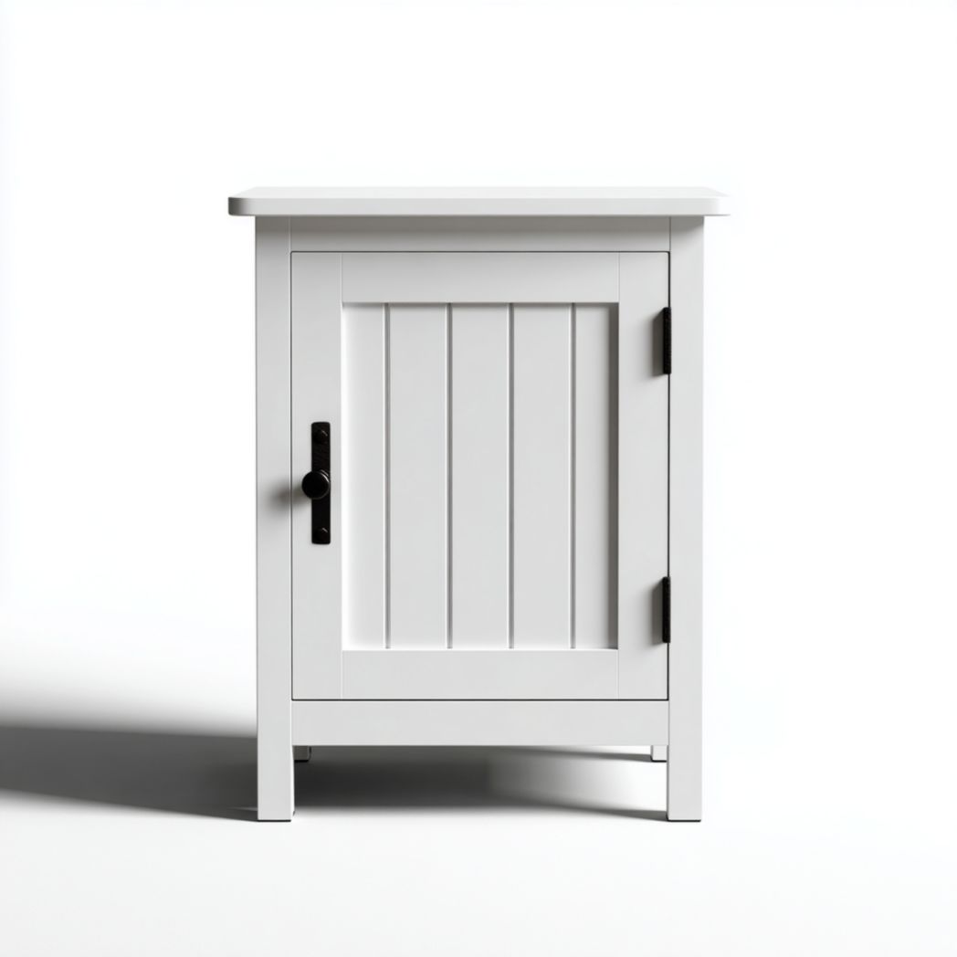 Table de chevet blanche à porte simple avec rainures verticales