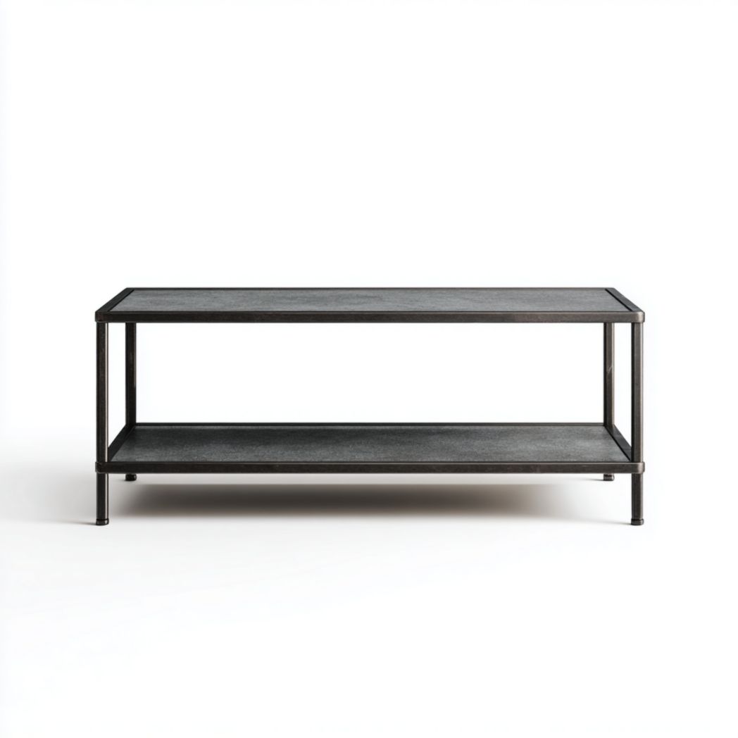 Table basse rectangulaire en métal noir à deux niveaux de rangement