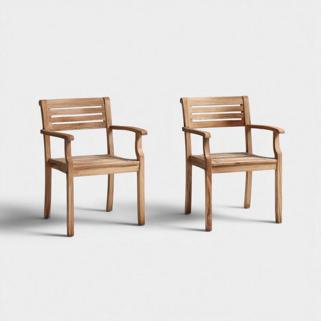 Lot de 2 chaises de jardin en bois avec dossier couleur brun clair