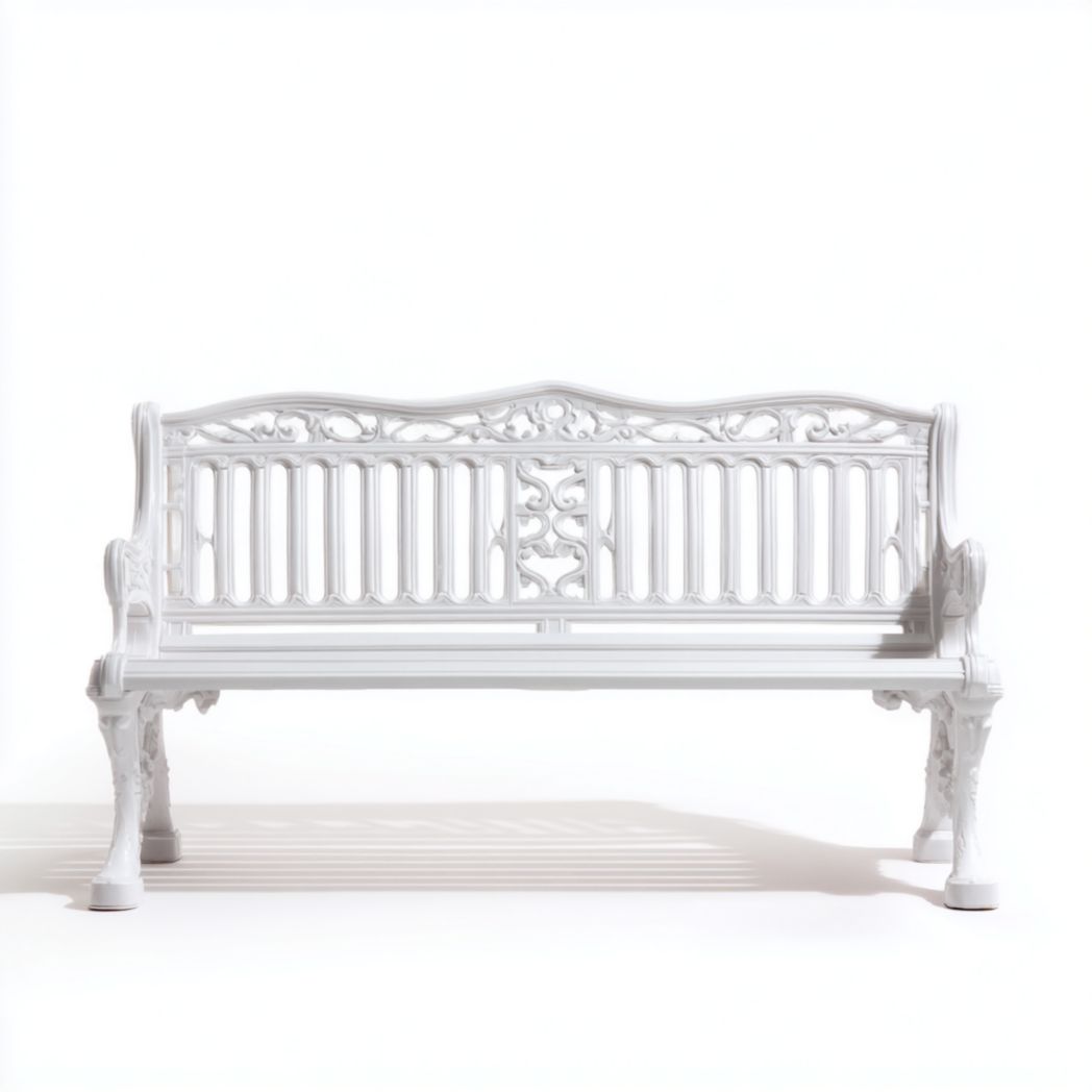 Banc de jardin en métal blanc sculpté d’extérieur