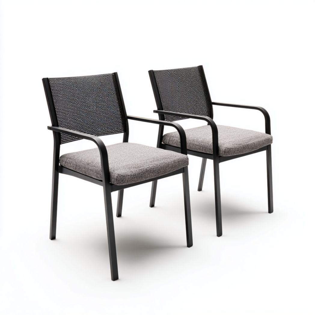 Lot de 2 chaises de jardin avec structure noire et coussin gris