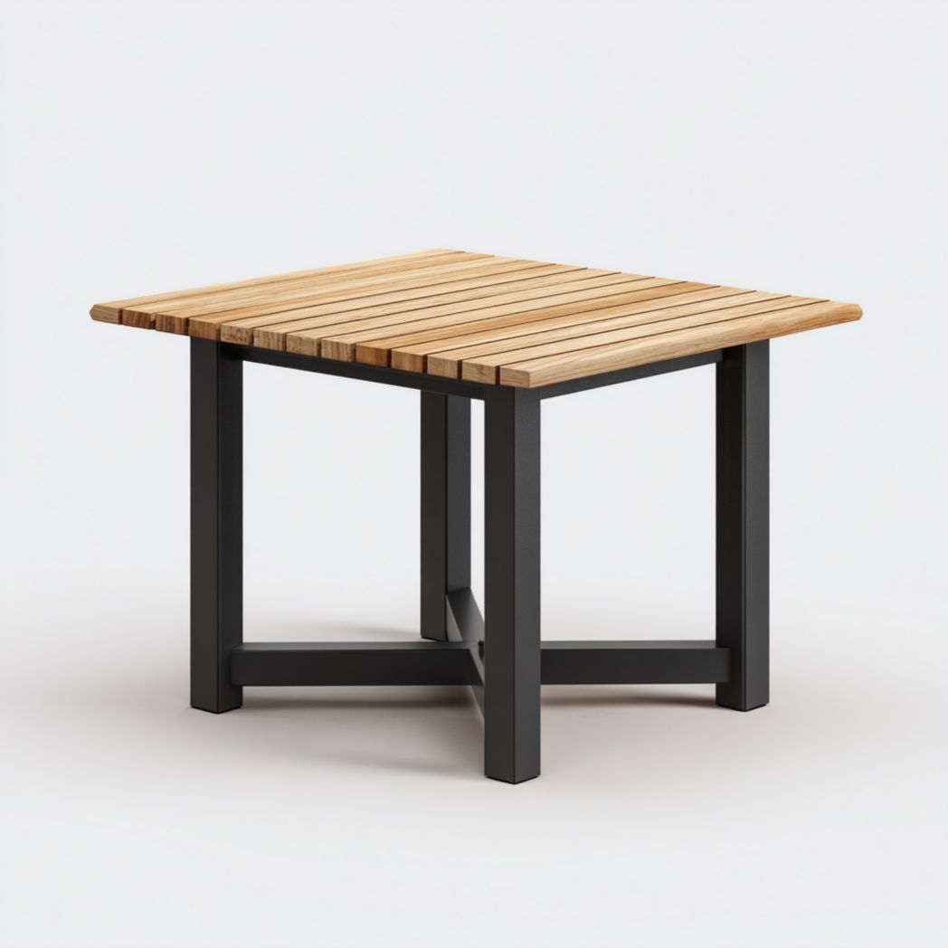 Table de jardin en métal et bois – Table carrée noire et marron