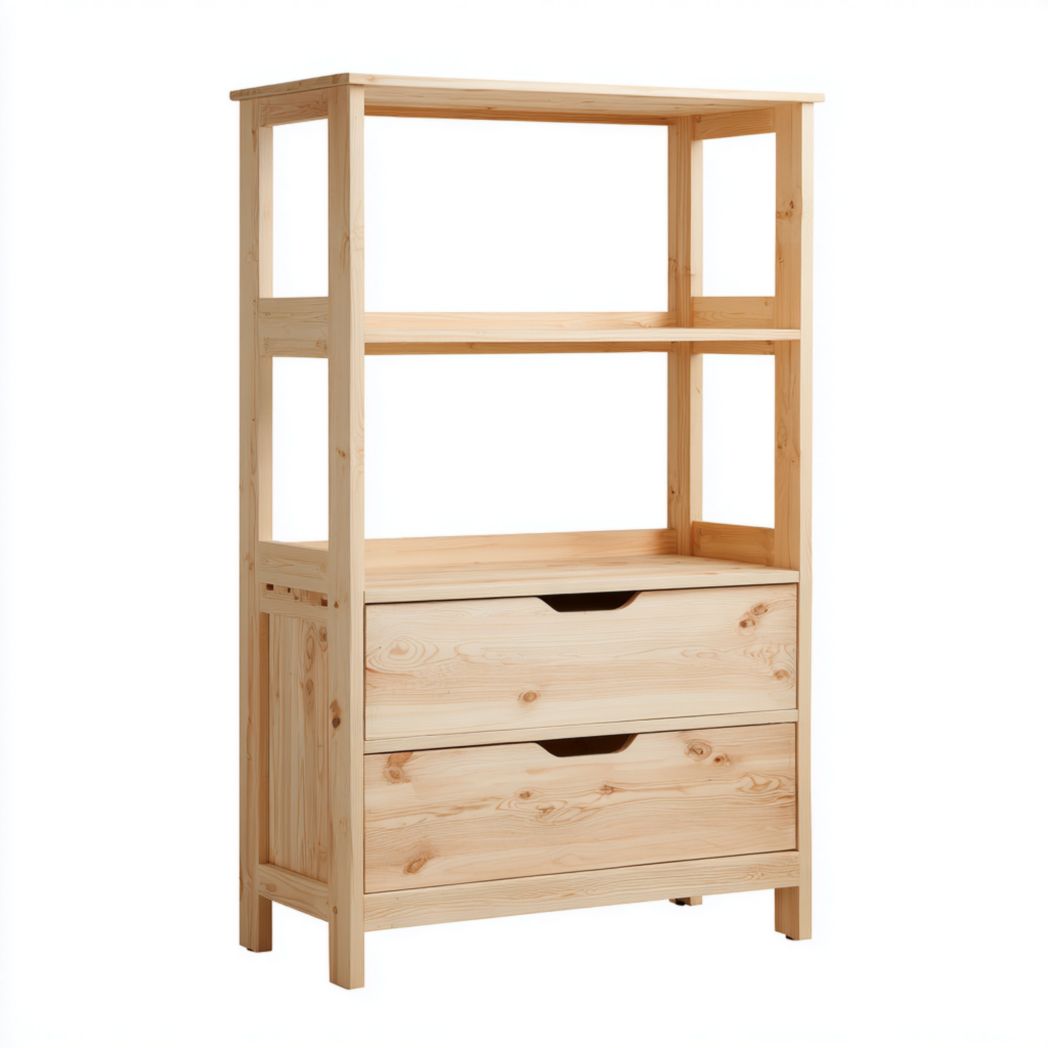 Bibliothèque à deux tiroirs beige clair