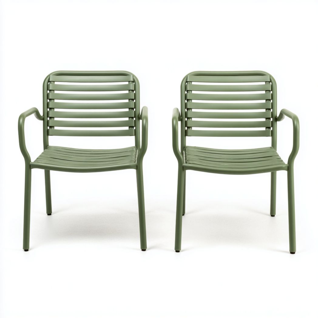 Lot de 2 chaises de jardin vert olive – Structure en aluminium