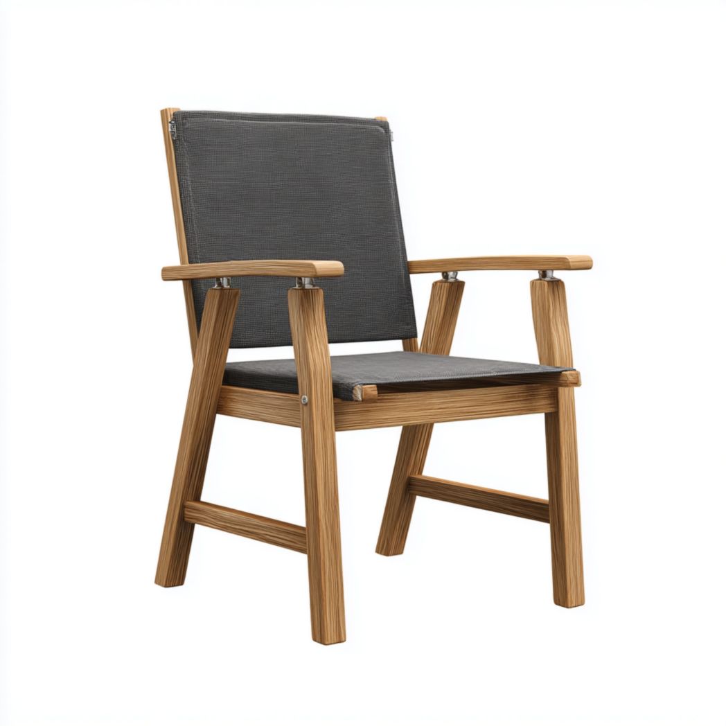 Fauteuil de jardin en bois brun clair et textilène gris foncé