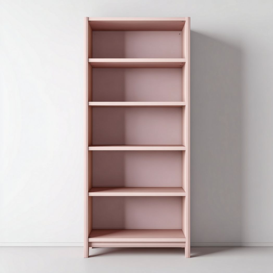 Bibliothèque en bois massif rose à cinq niveaux de rangement ouvert