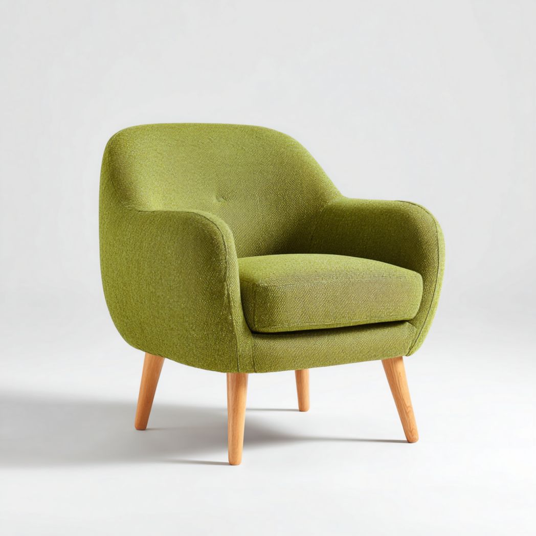 Fauteuil en tissu mélangé vert avec pieds en bois brun clair